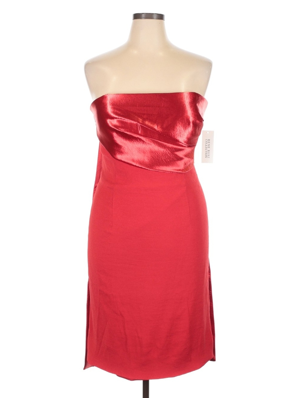 Rene Ruiz Strapless Red Satin-Trim Sheath Dress Size 14